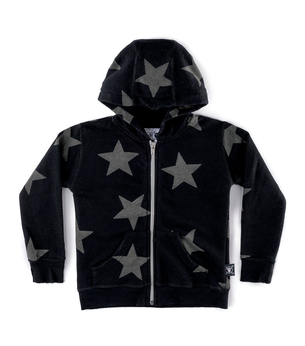 Boys & Girls Black Star Hooded Zip Coat