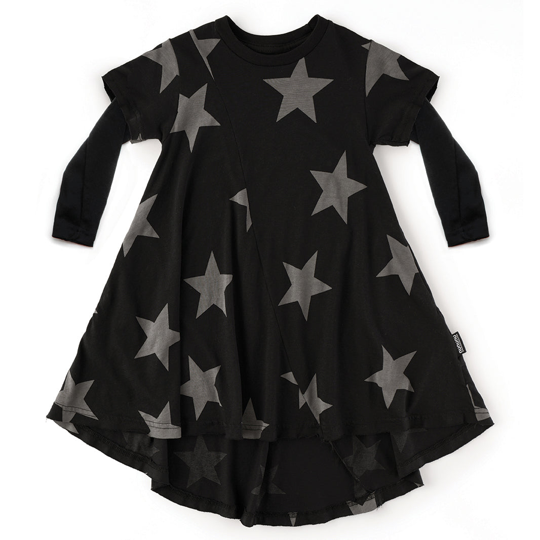 Girls Black Star Printed Cotton Dress
