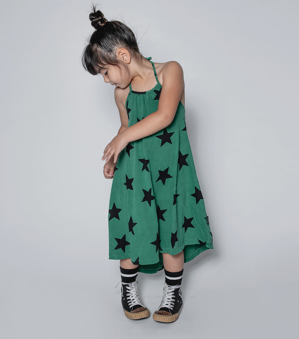 Girls Green Star Cotton Dress