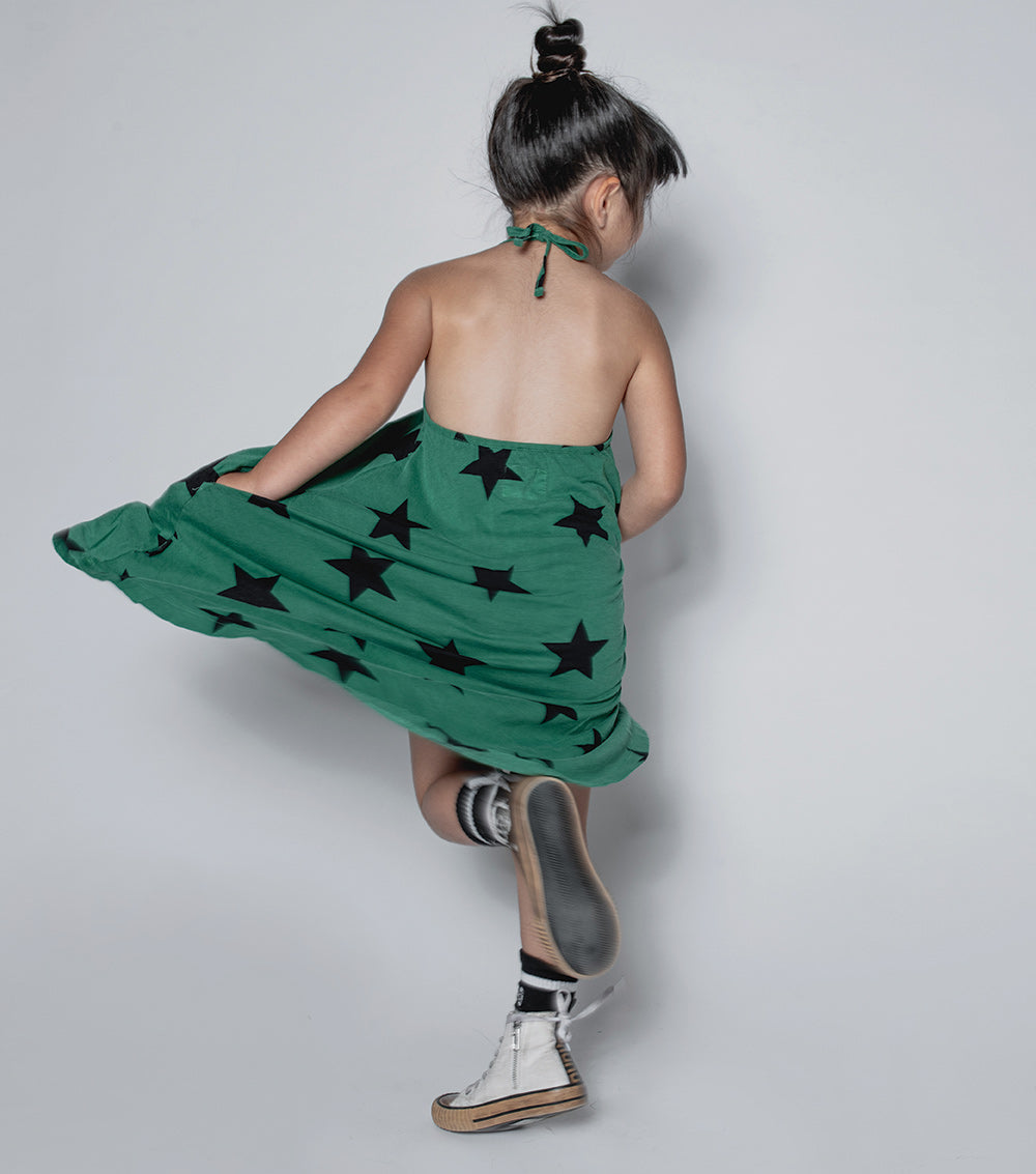 Girls Green Star Cotton Dress