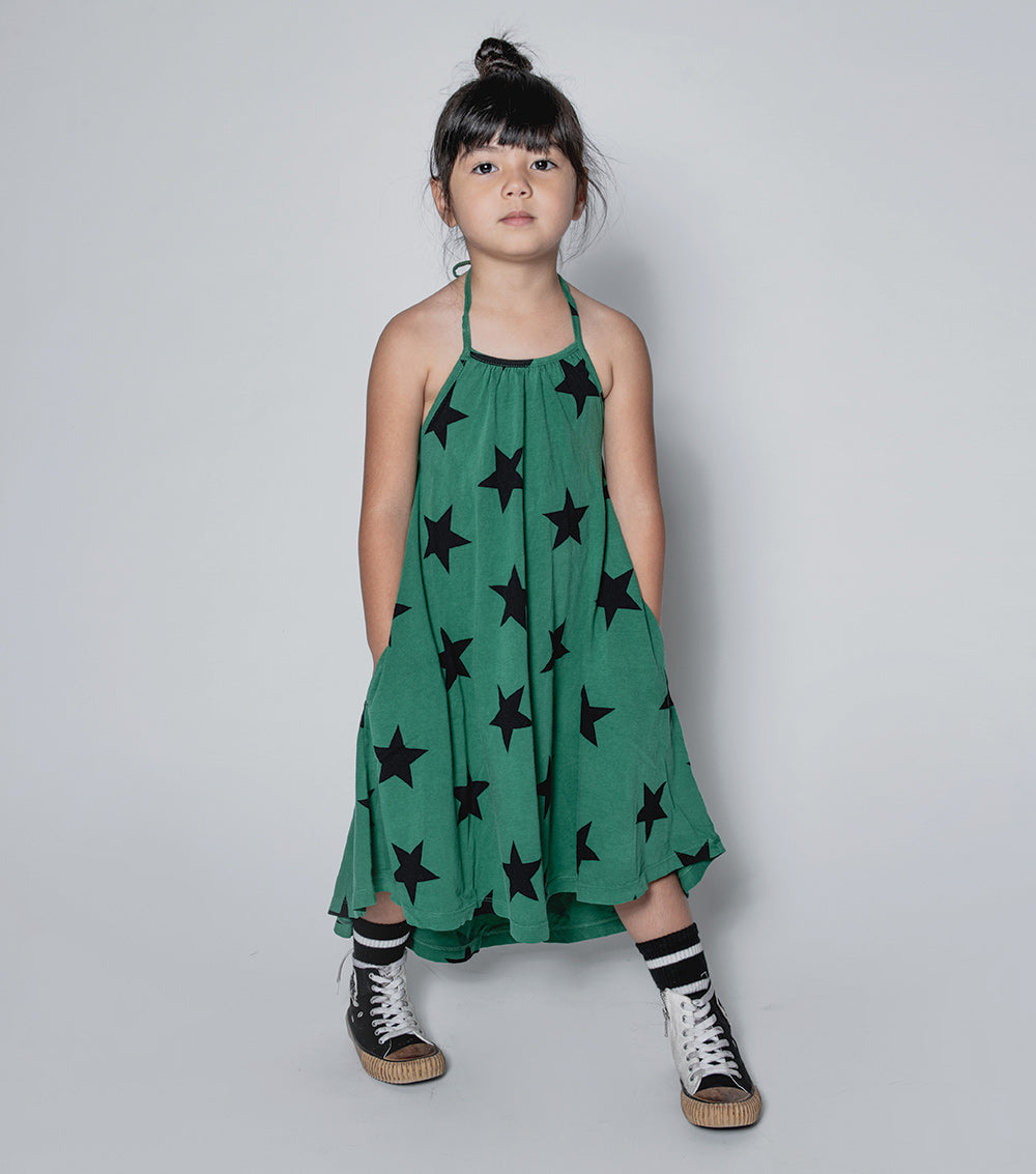 Girls Green Star Cotton Dress