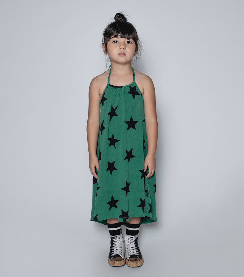 Girls Green Star Cotton Dress
