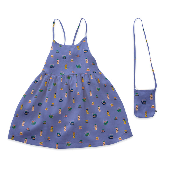 Girls Lavender Printing Linen Dress