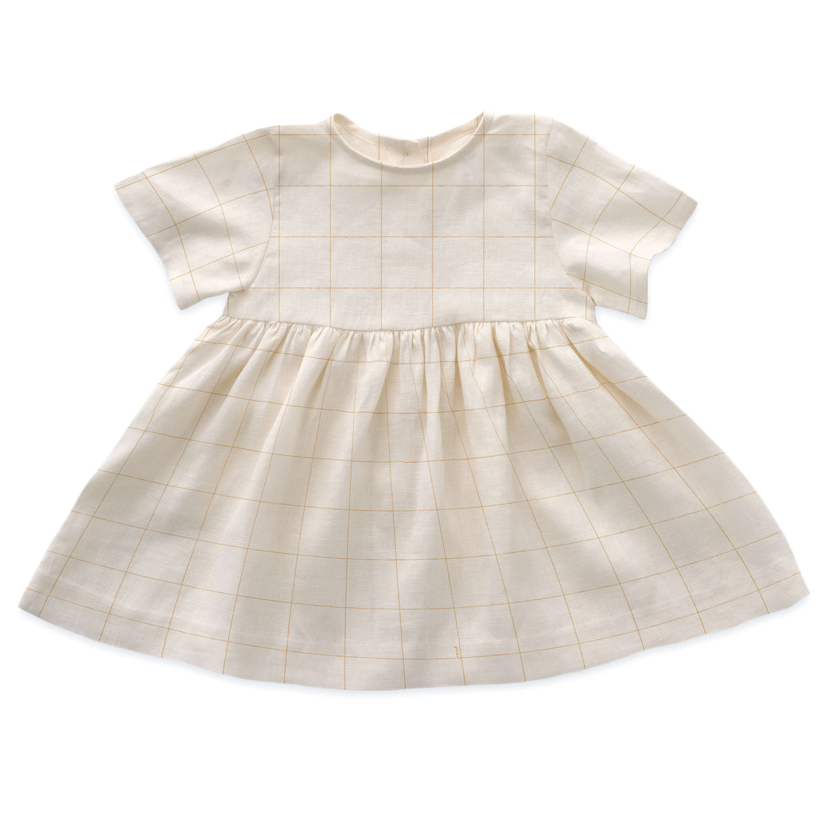 Girls White Check Linen Dress