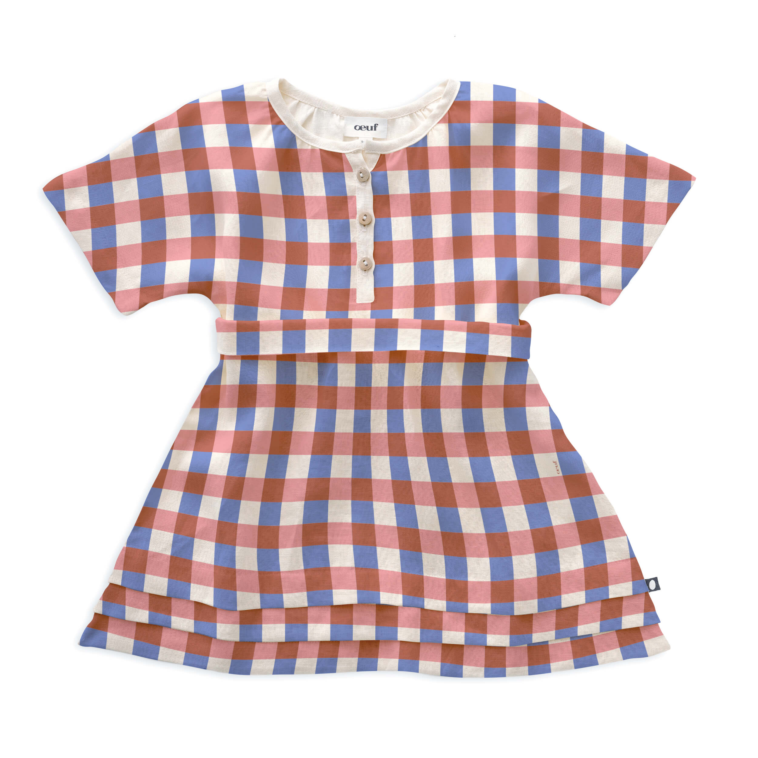 Girls Pink Check Linen Dress
