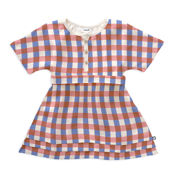 Girls Pink Check Linen Dress
