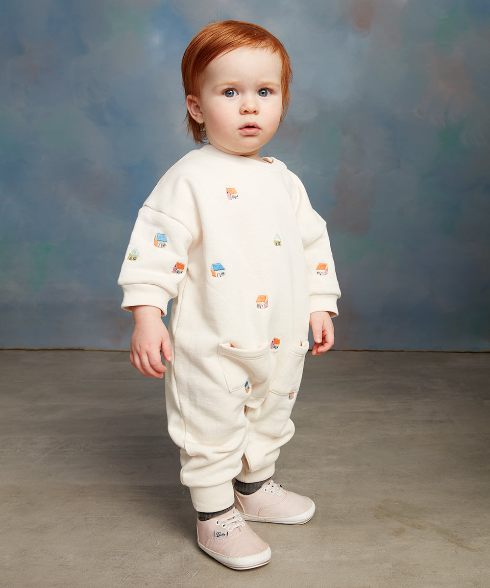 Baby Boys & Girls White Embroidered Cotton Babysuit