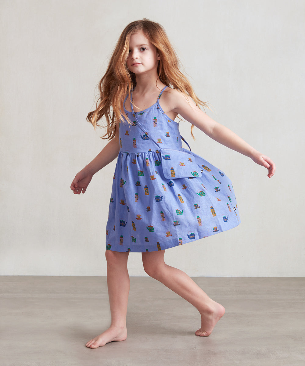 Girls Lavender Printing Linen Dress