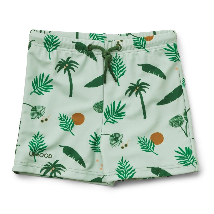Boys & Girls Green Printed Swim Shorts