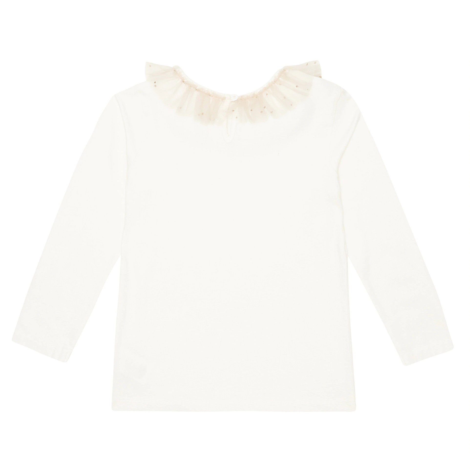 Girls White Ruffle Cotton T-Shirt
