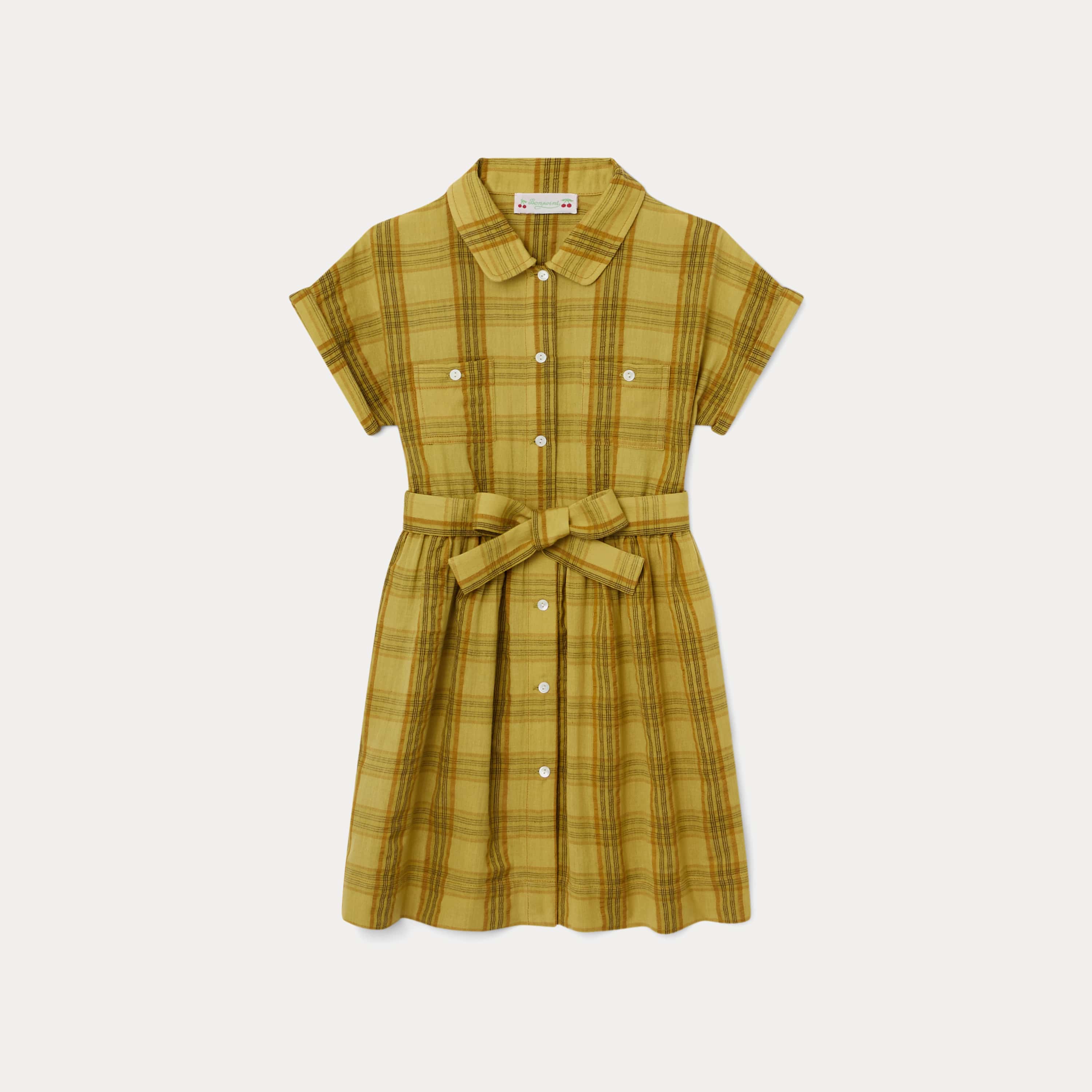 Girls Yellow Check Cotton Dress