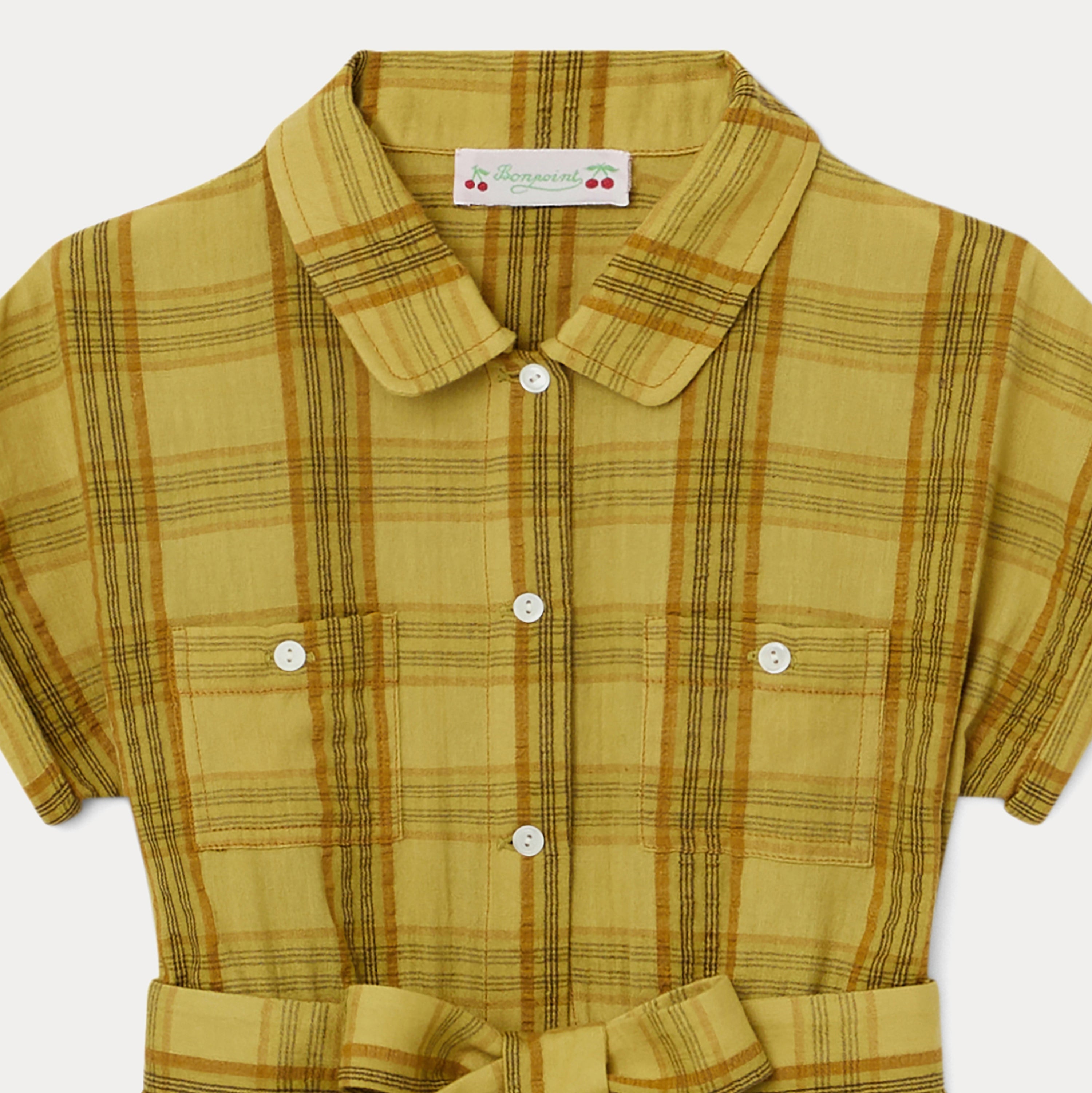 Girls Yellow Check Cotton Dress