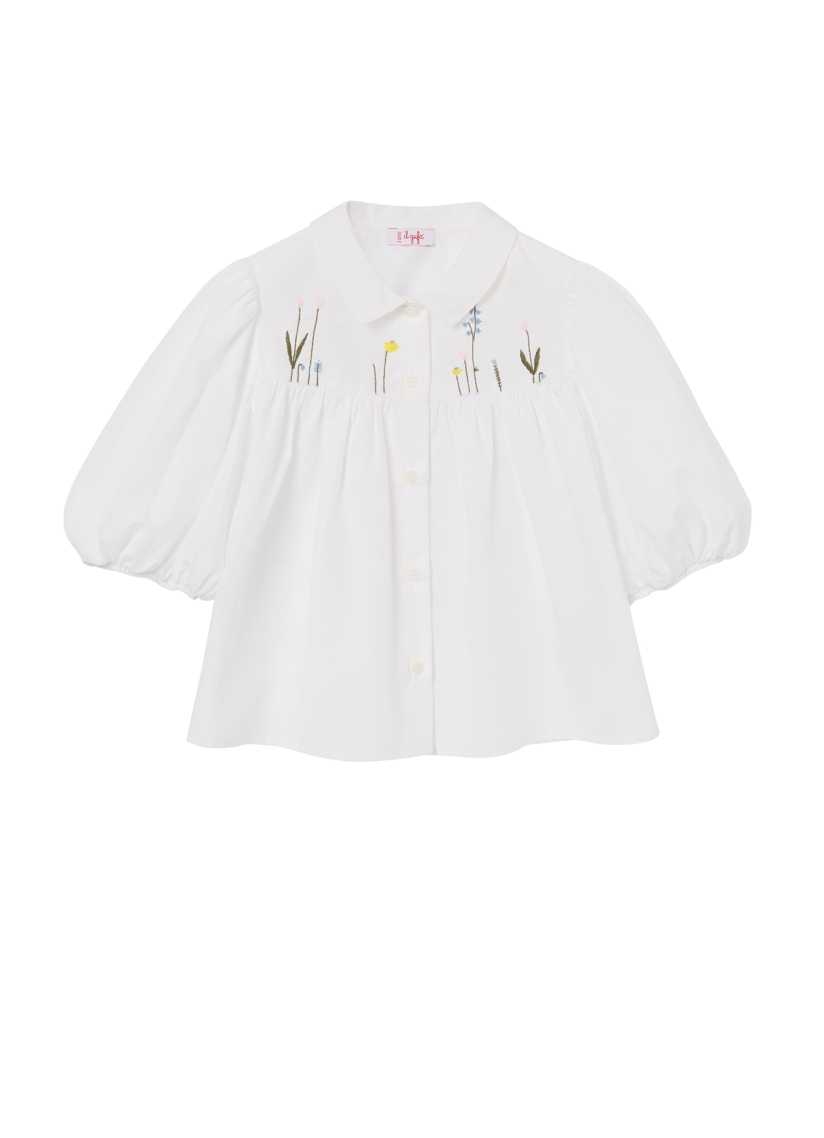 Girls White Embroidered Cotton Shirt