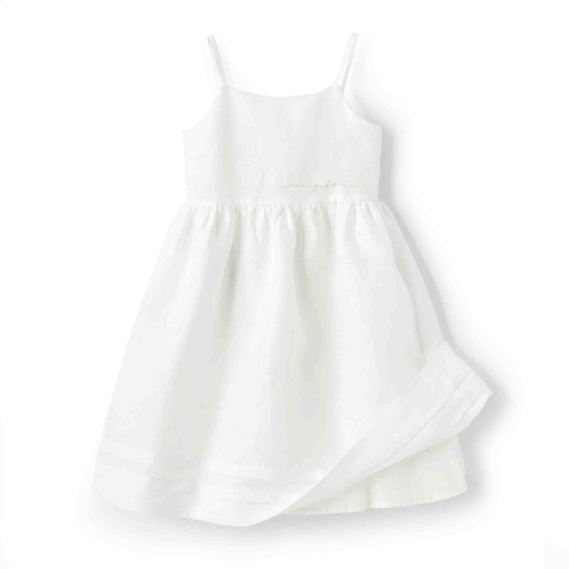 Girls White Flax Dress