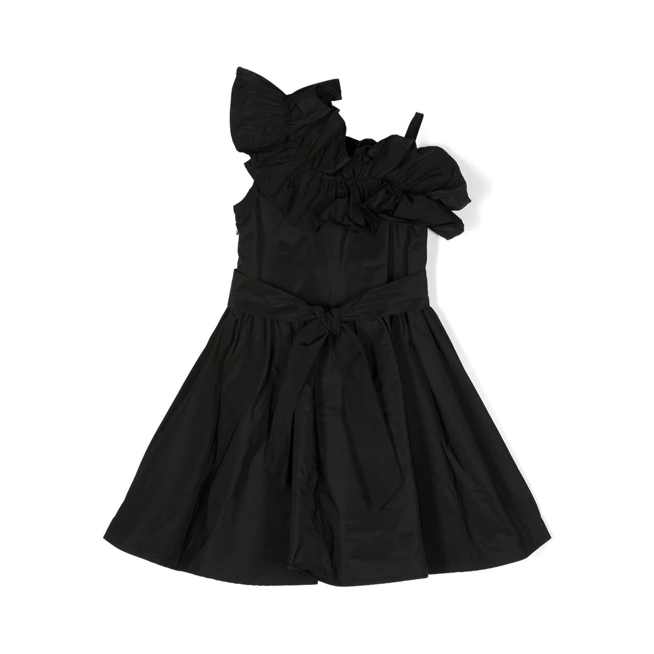 Girls Black Ruffled Collar Dress