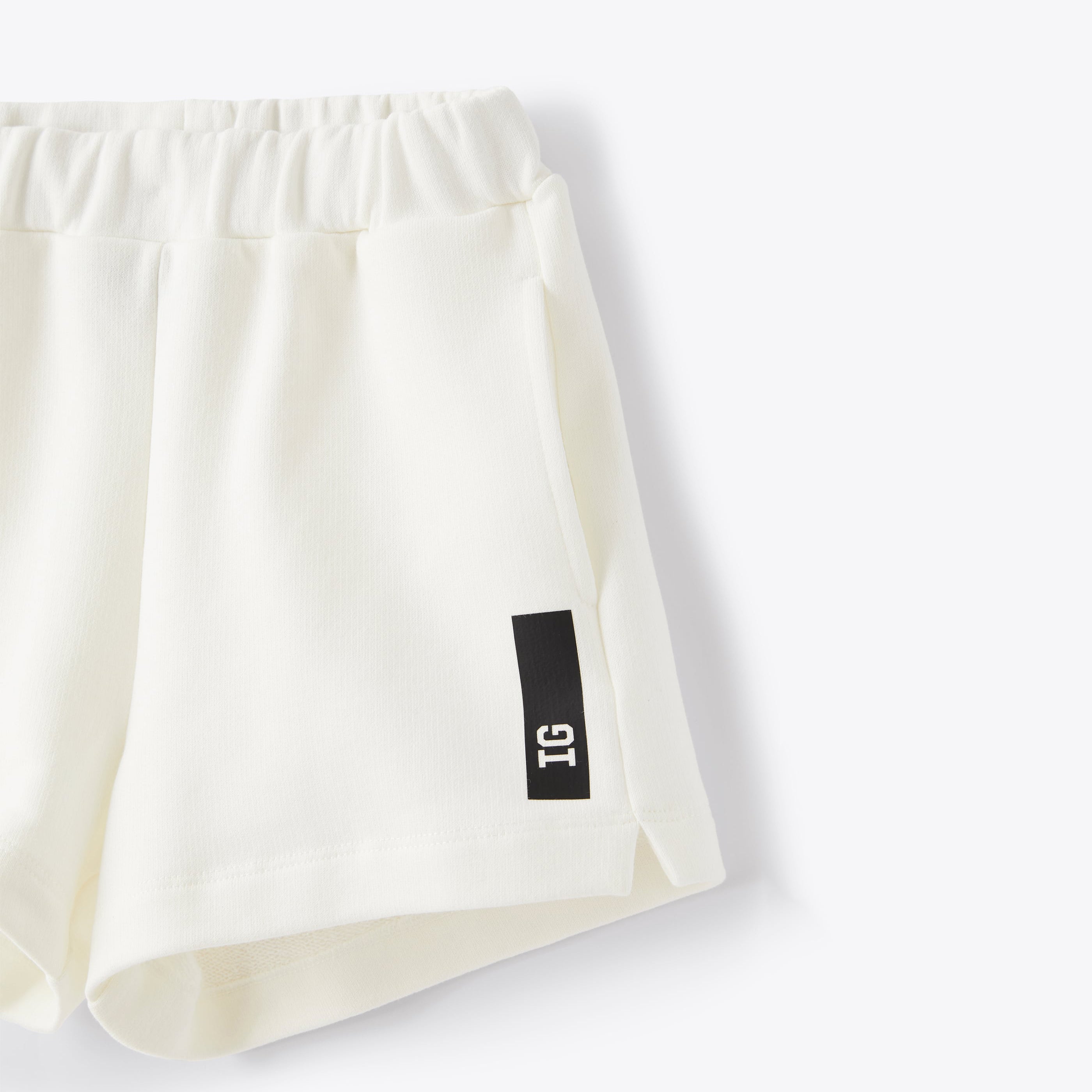 Girls White "IG" Cotton Shorts