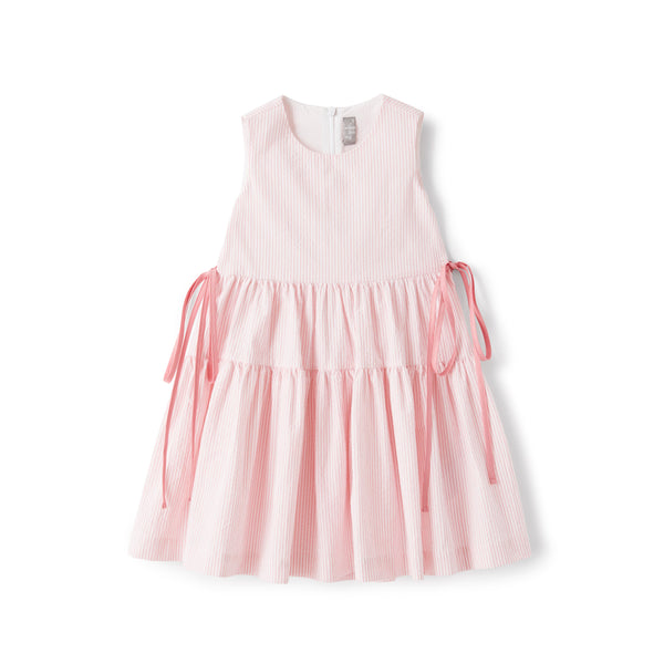 Girls Light Pink Stripes Cotton Dress