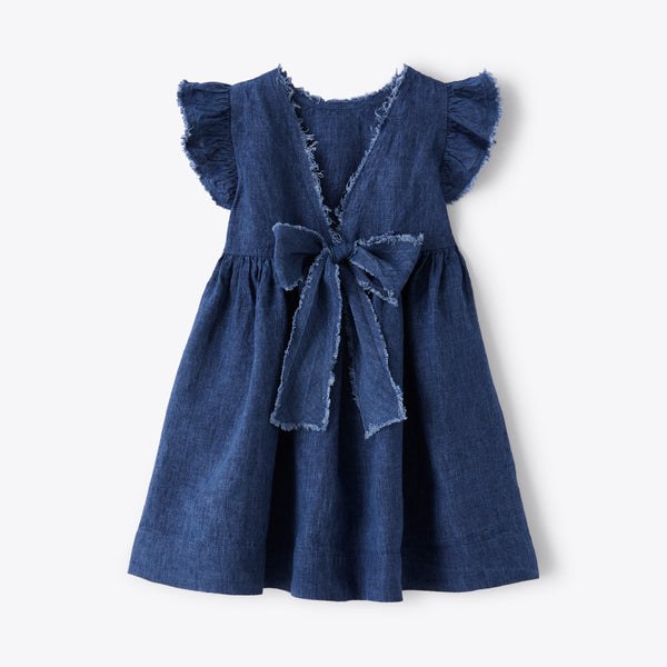 Girls Blue Linen Dress