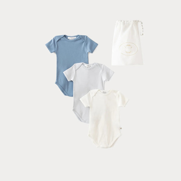 Baby Boys Blue Cotton Babysuit Set (3 Pack)