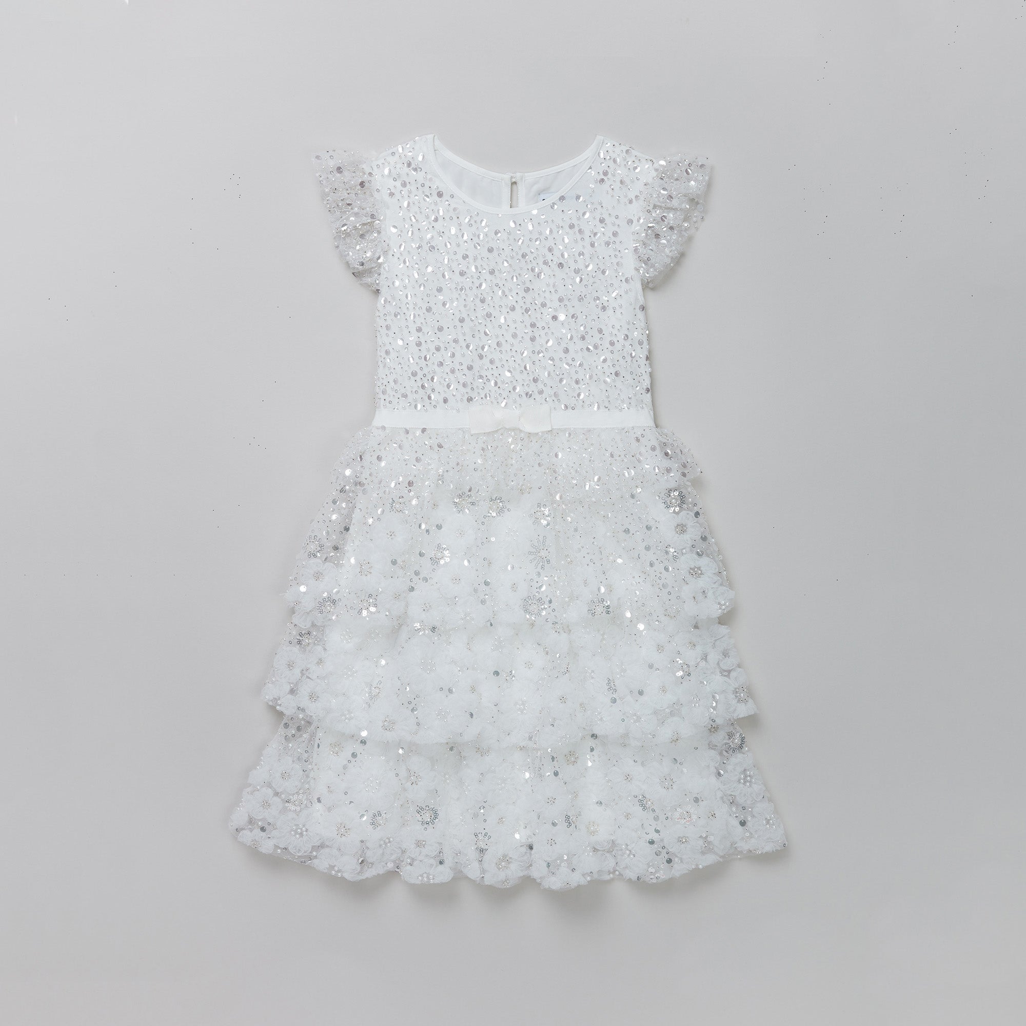 Girls White Glitter Dress