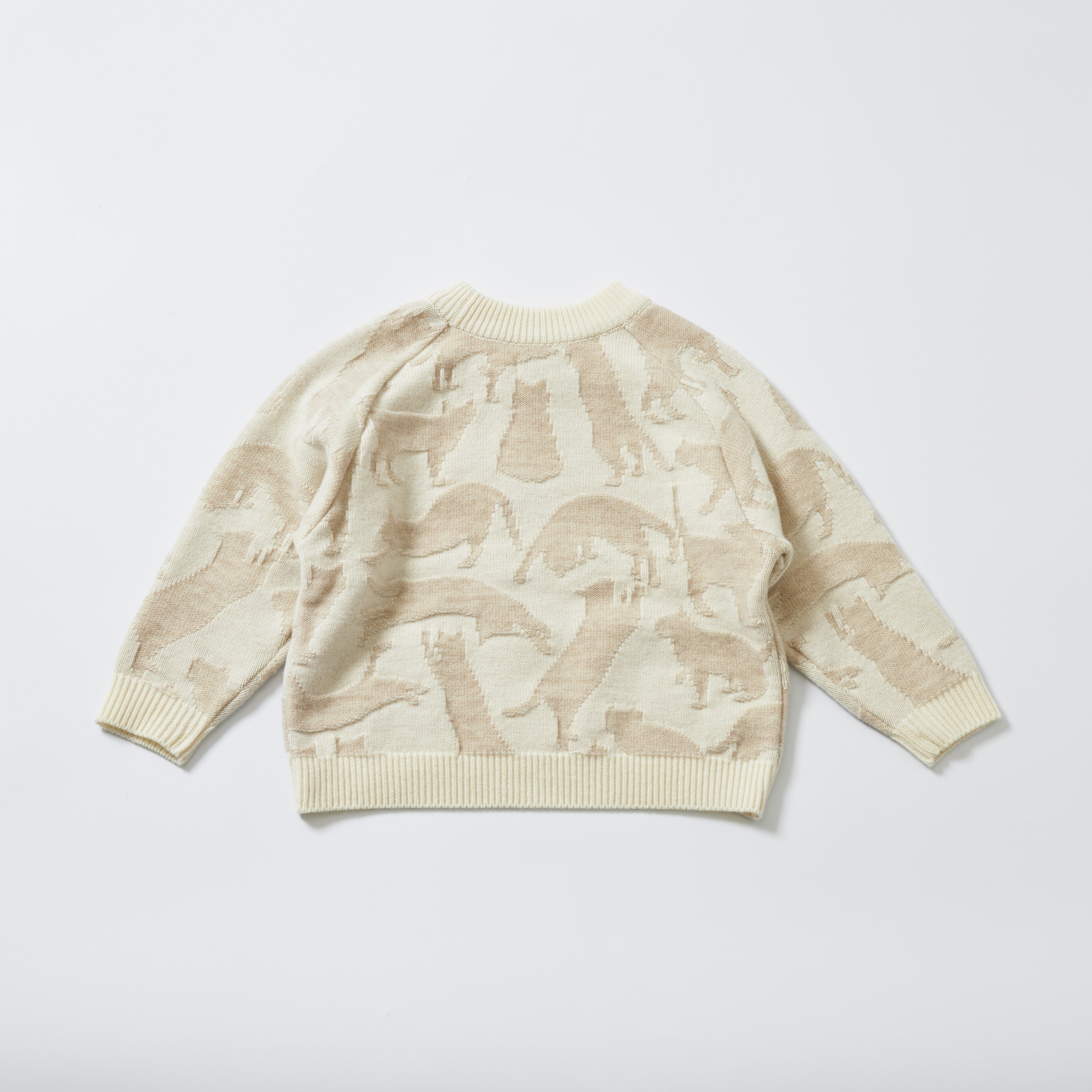 Girls White Printed Wool Sweater