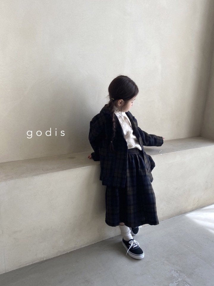 Girls Navy Check Cotton Skirt