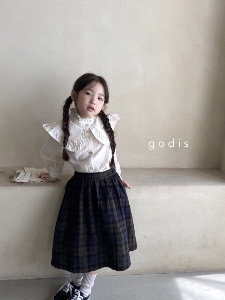 Girls Navy Check Cotton Skirt