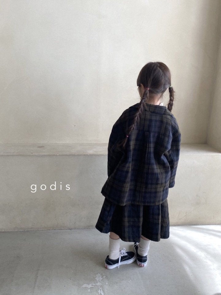 Girls Navy Check Cotton Skirt