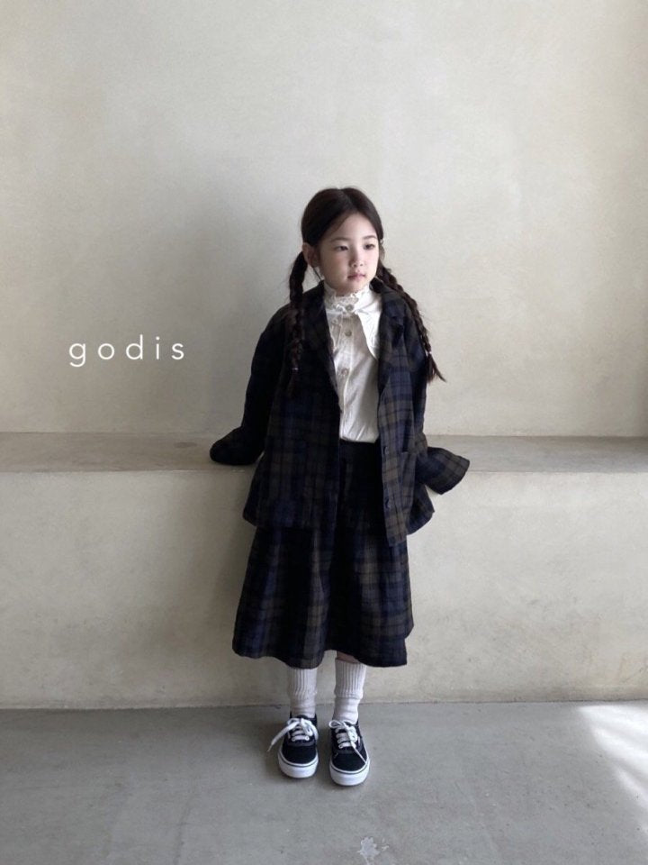 Girls Navy Check Cotton Skirt