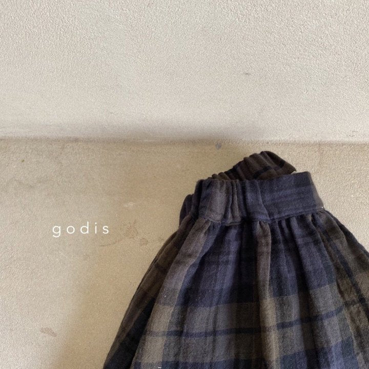 Girls Navy Check Cotton Skirt