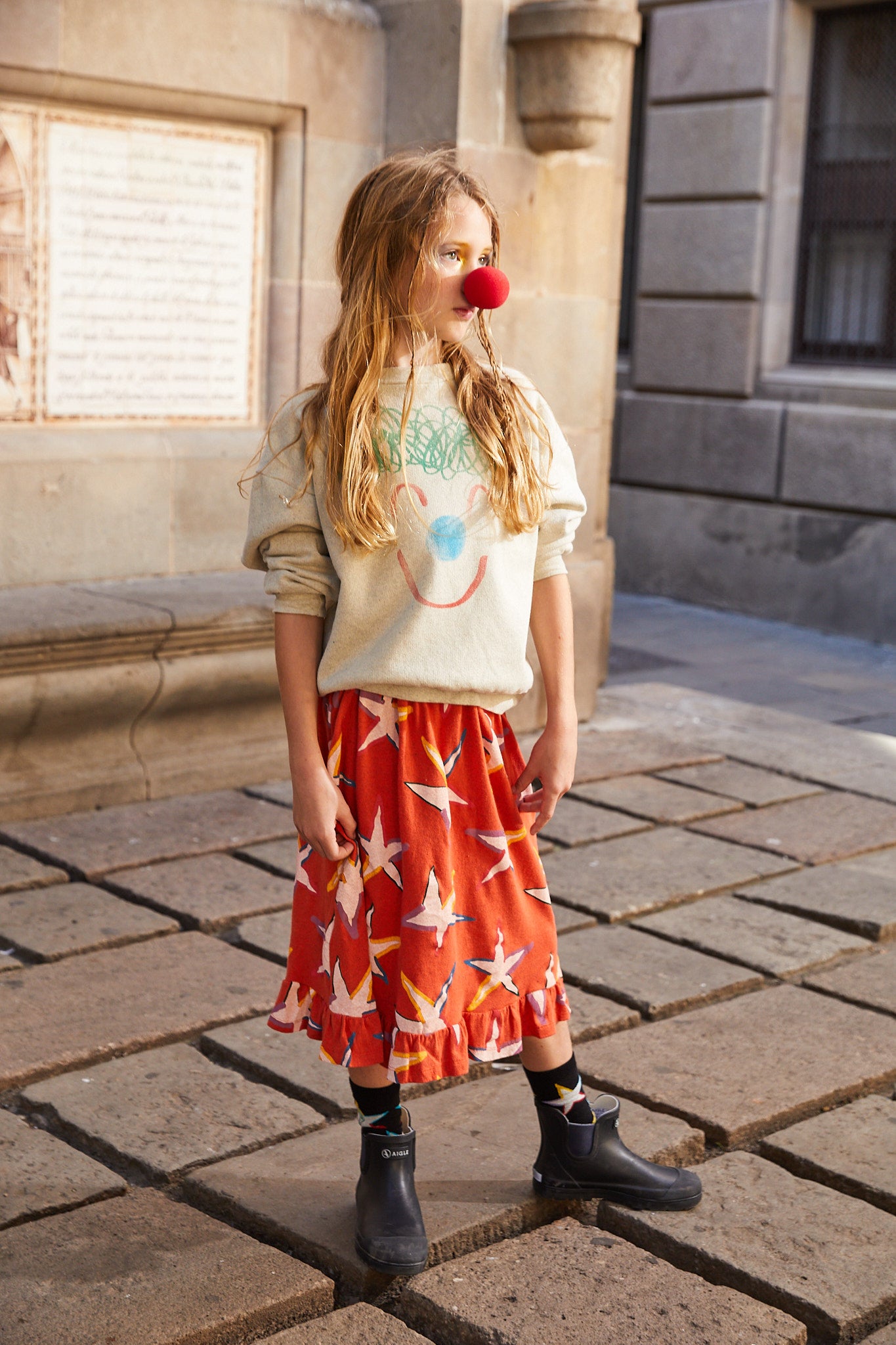 Girls Red Cotton Skirt