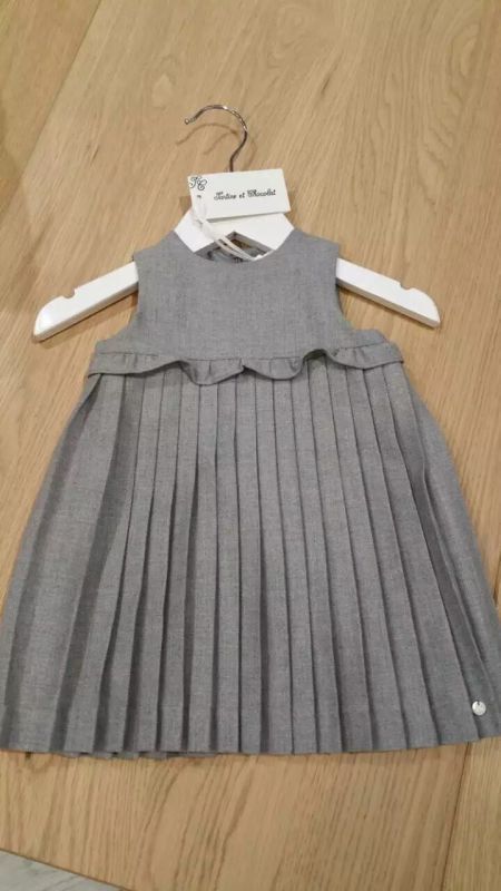 Baby Girls Grey Pleated Dress With Ruffles - CÉMAROSE | Children's Fashion Store