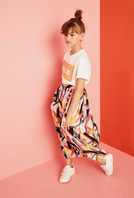 Girls Multicolor Printed Elastic Waist Silk Skirt - CÉMAROSE | Children's Fashion Store - 2