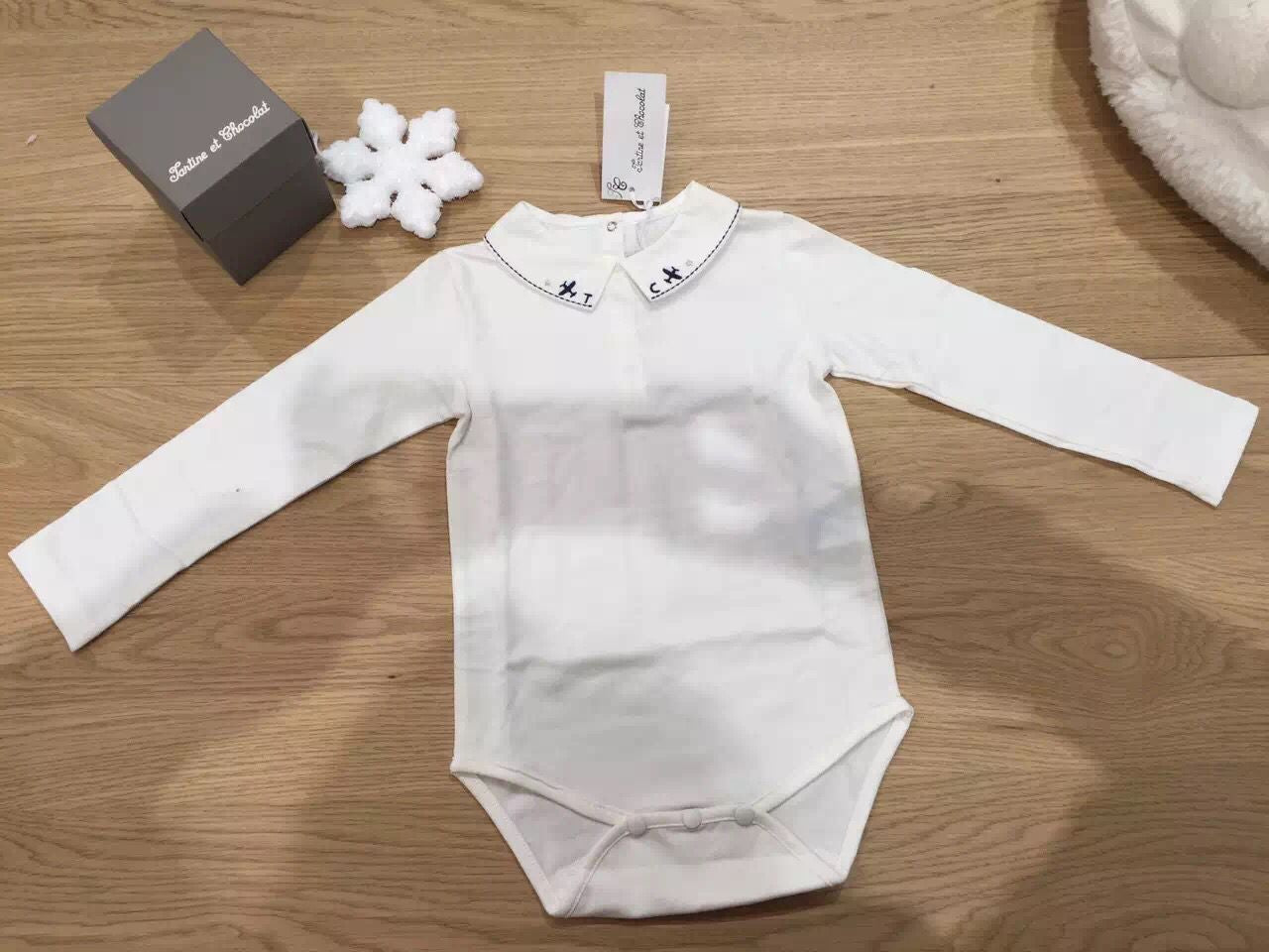 Baby Boys Ivory Cotton Jersey Bodysuit With Polo Shirt Collar - CÉMAROSE | Children's Fashion Store