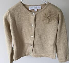Baby Girls Gold Lurex Thread Knitted Cardigan With Flower Trims - CÉMAROSE | Children's Fashion Store