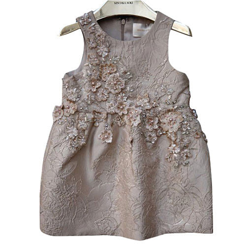Girls Gold 'Magical beauty' Patch Embroidered Flower Trims Dress - CÉMAROSE | Children's Fashion Store - 1