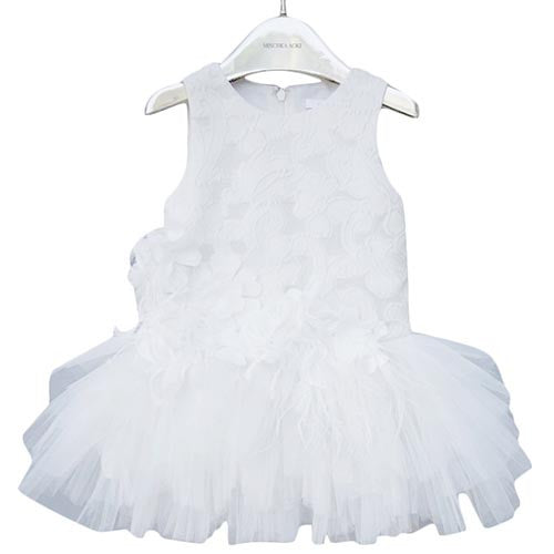 Girls White Patch  Trims Tullee Sleeveless Dress - CÉMAROSE | Children's Fashion Store - 1