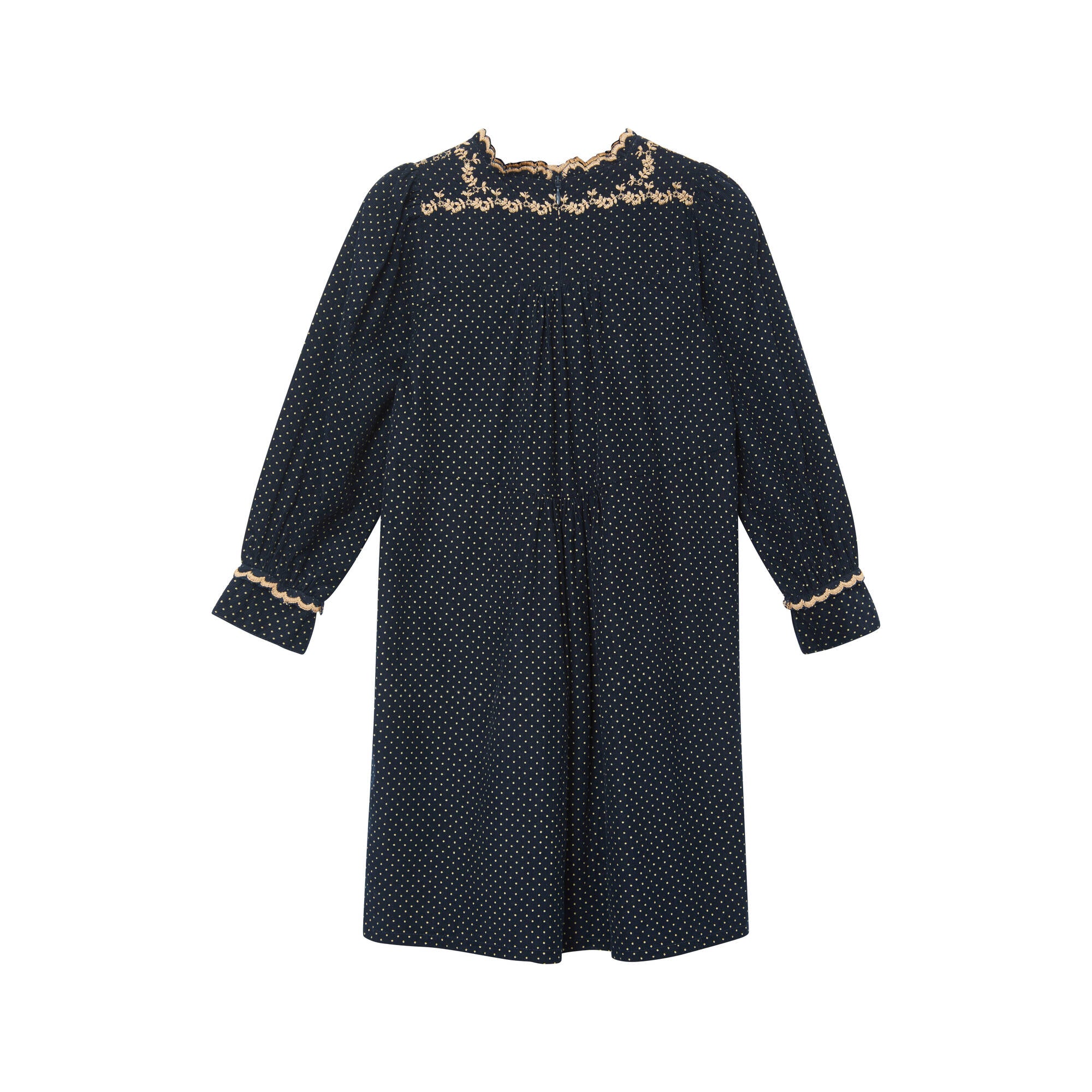Girls Navy Dots Embroidered Dress