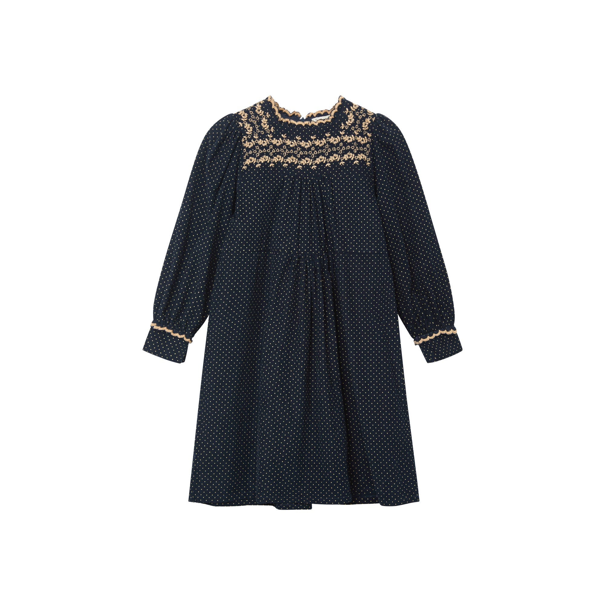 Girls Navy Dots Embroidered Dress
