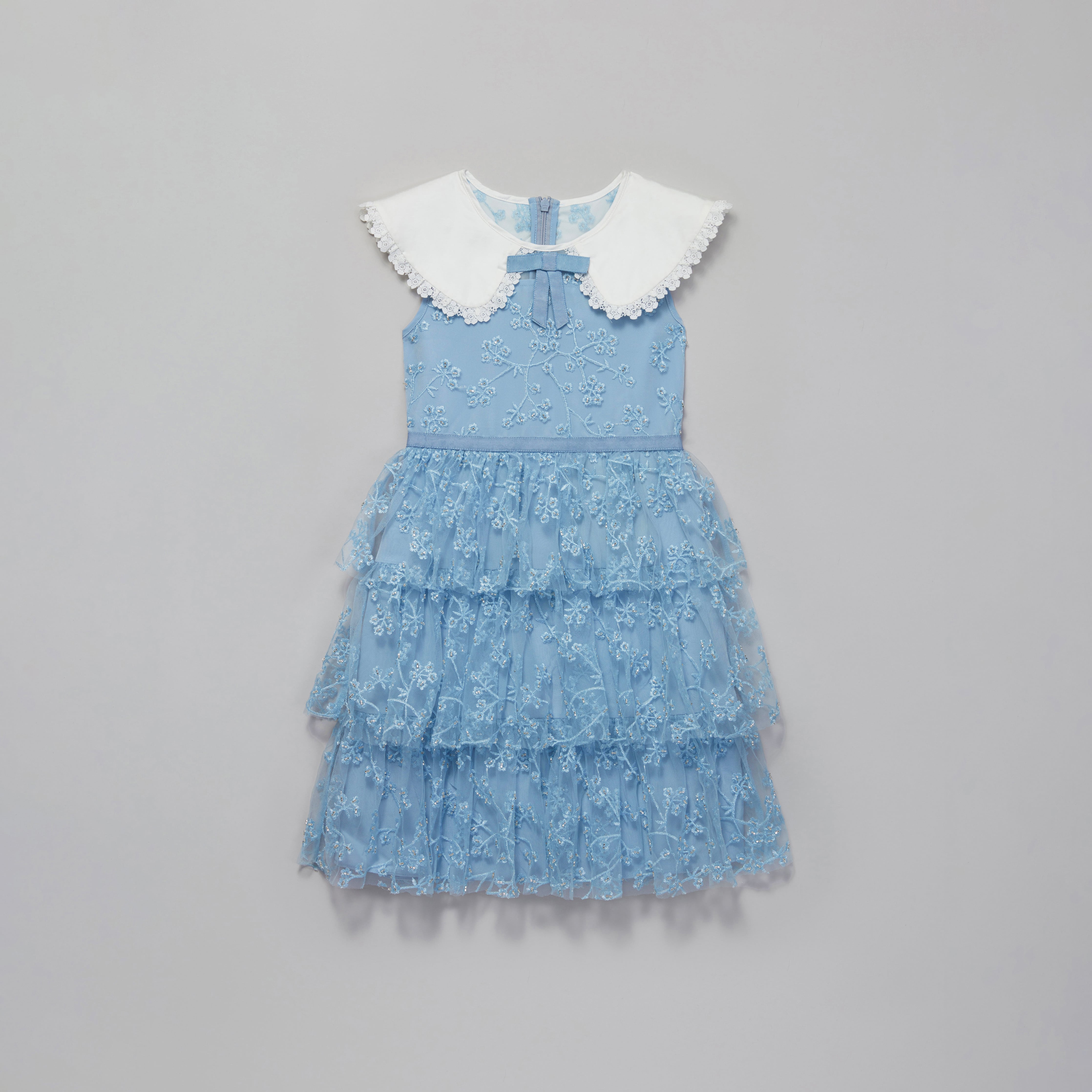 Girls Blue Embroidered Dress