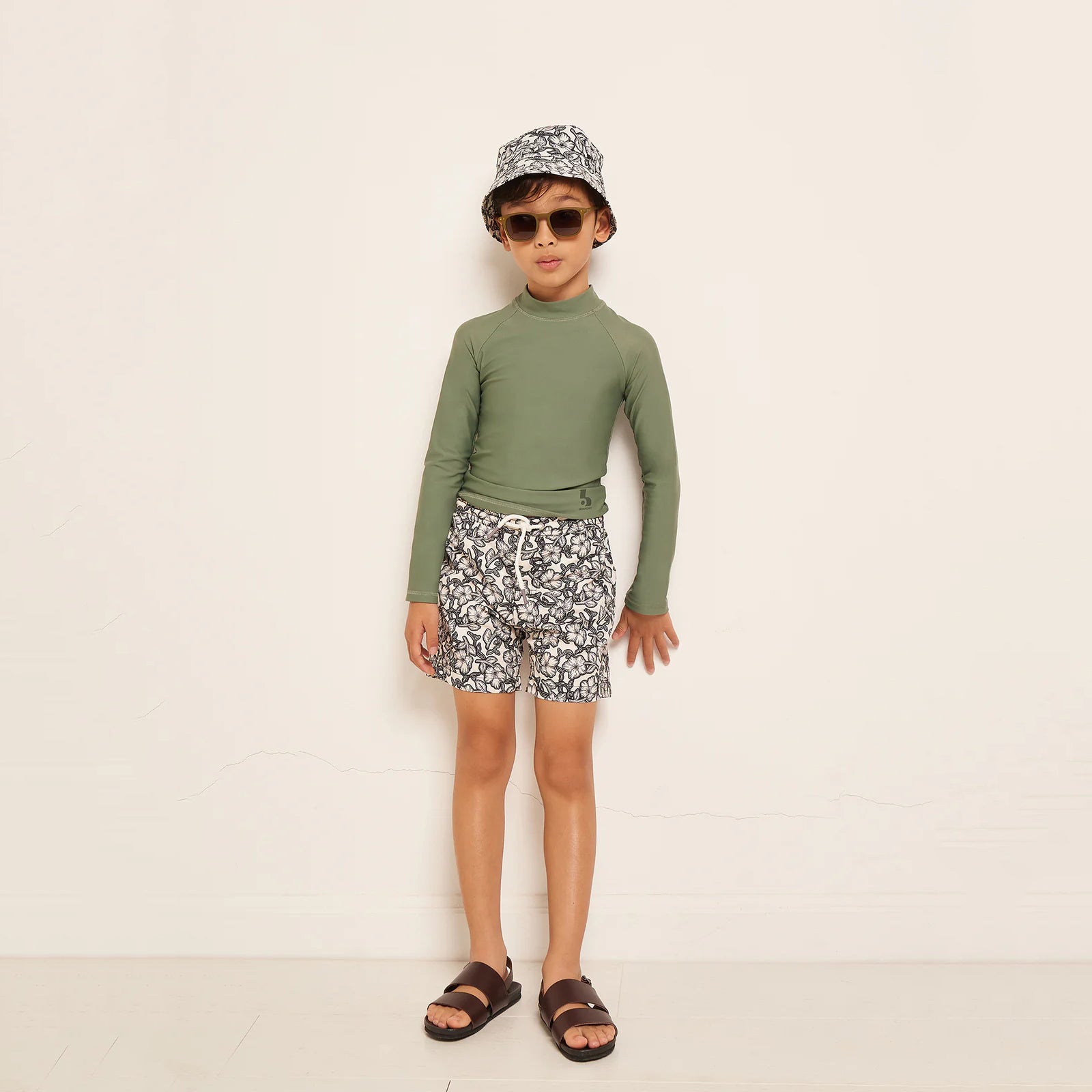 Boys Black Printed Swim Shorts