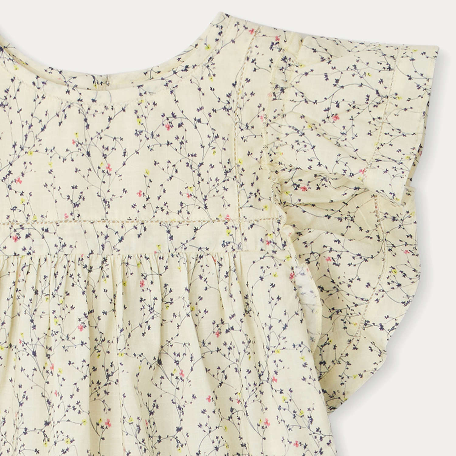 Girls Ivory Floral Cotton Top
