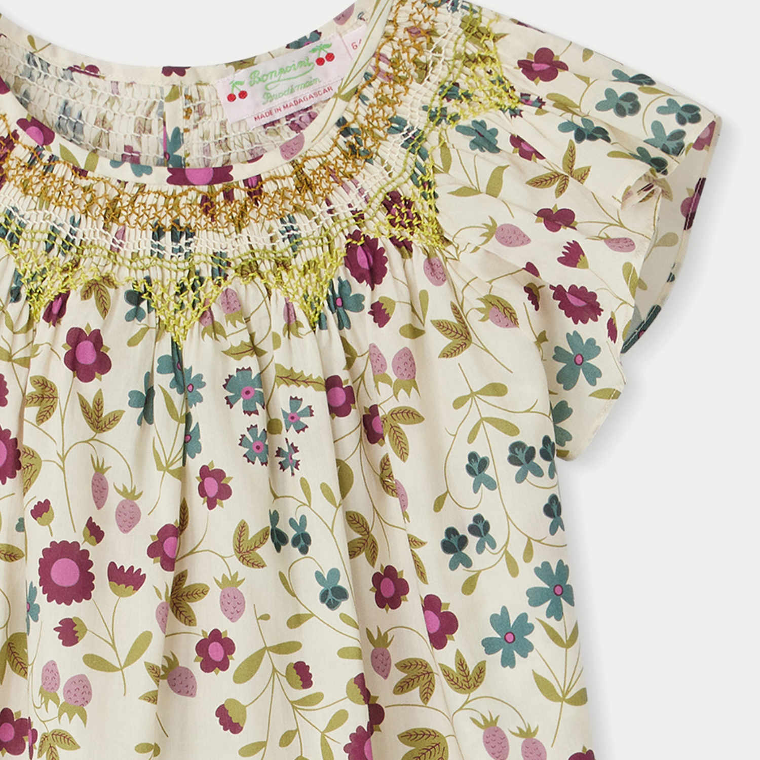 Girls White Floral Cotton Top
