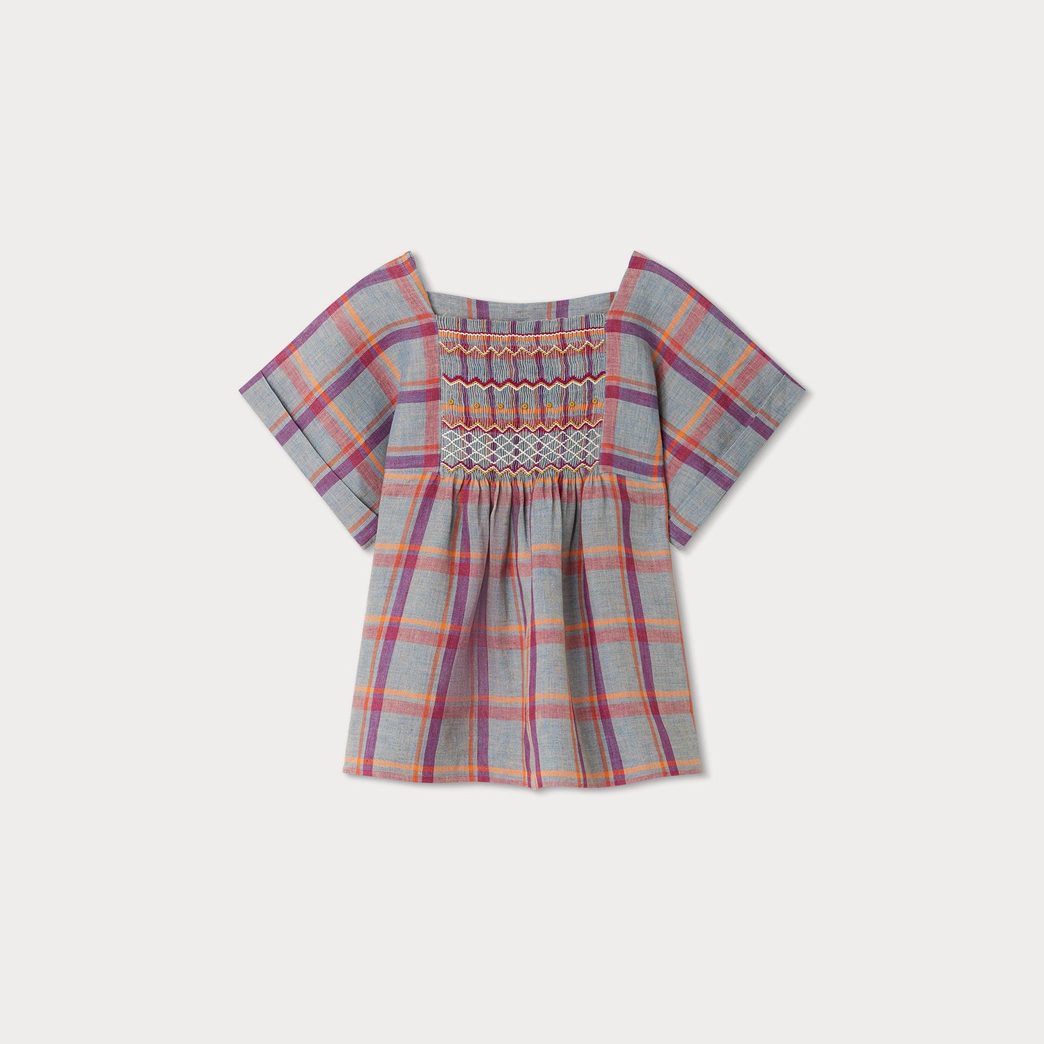 Girls Blue Grey Check Top
