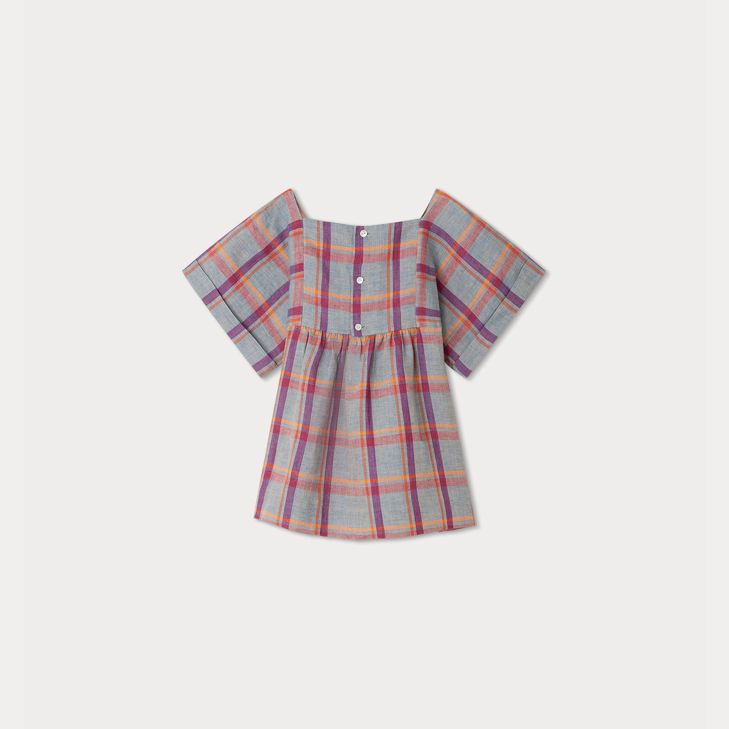 Girls Blue Grey Check Top