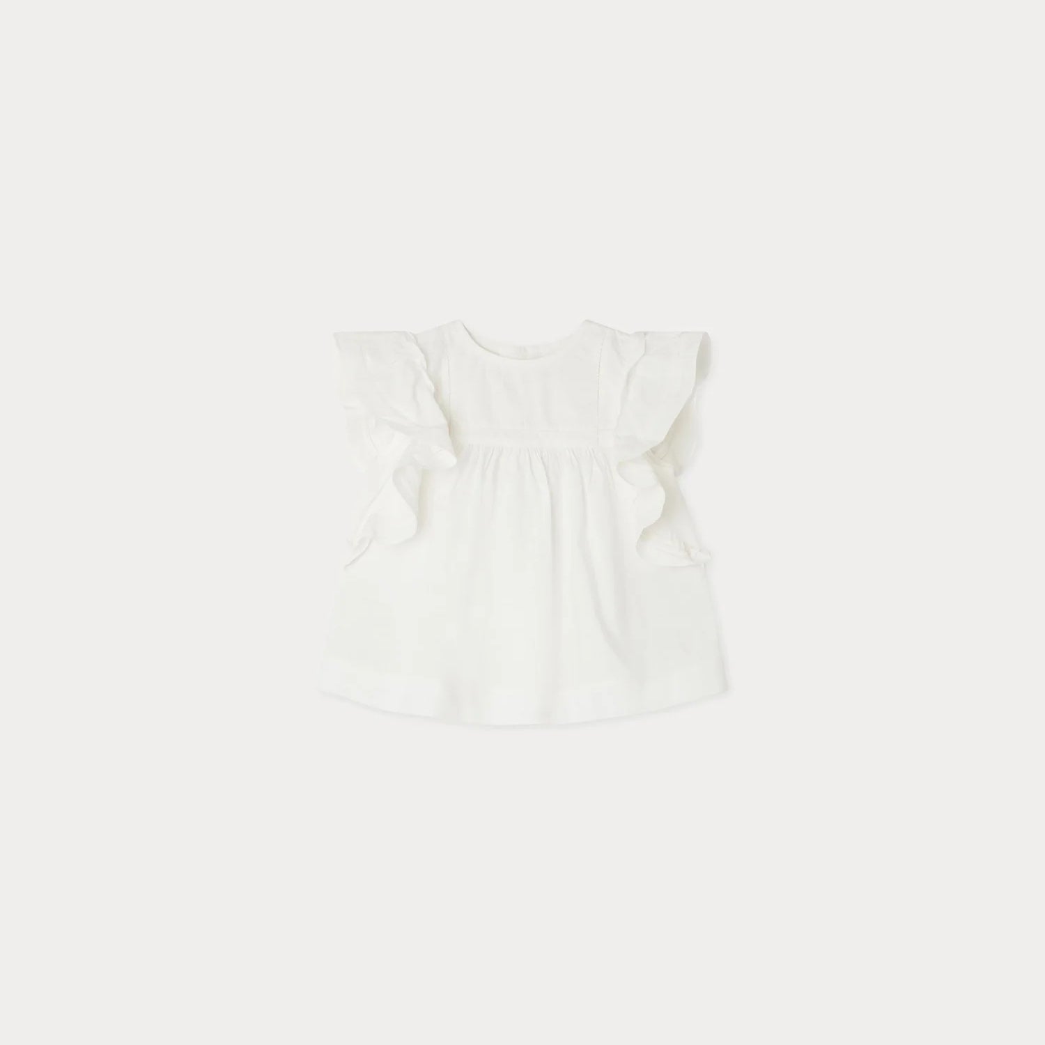 Girls White Ruffled Cotton Top