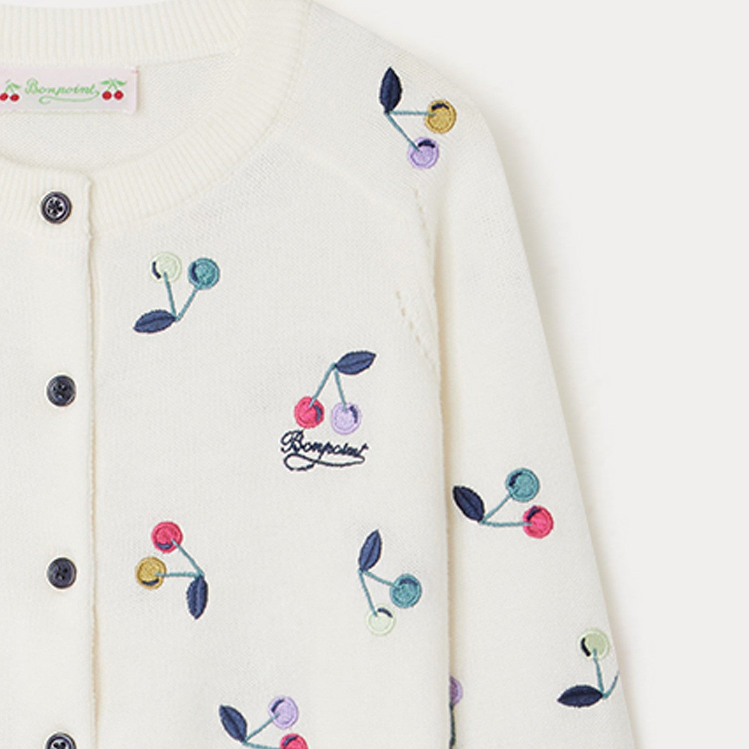 Girls White Embroidered Logo Cotton Cardigan