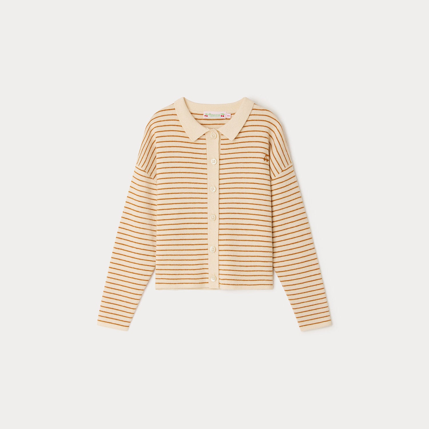 Girls Beige Stripes Wool Cardigan