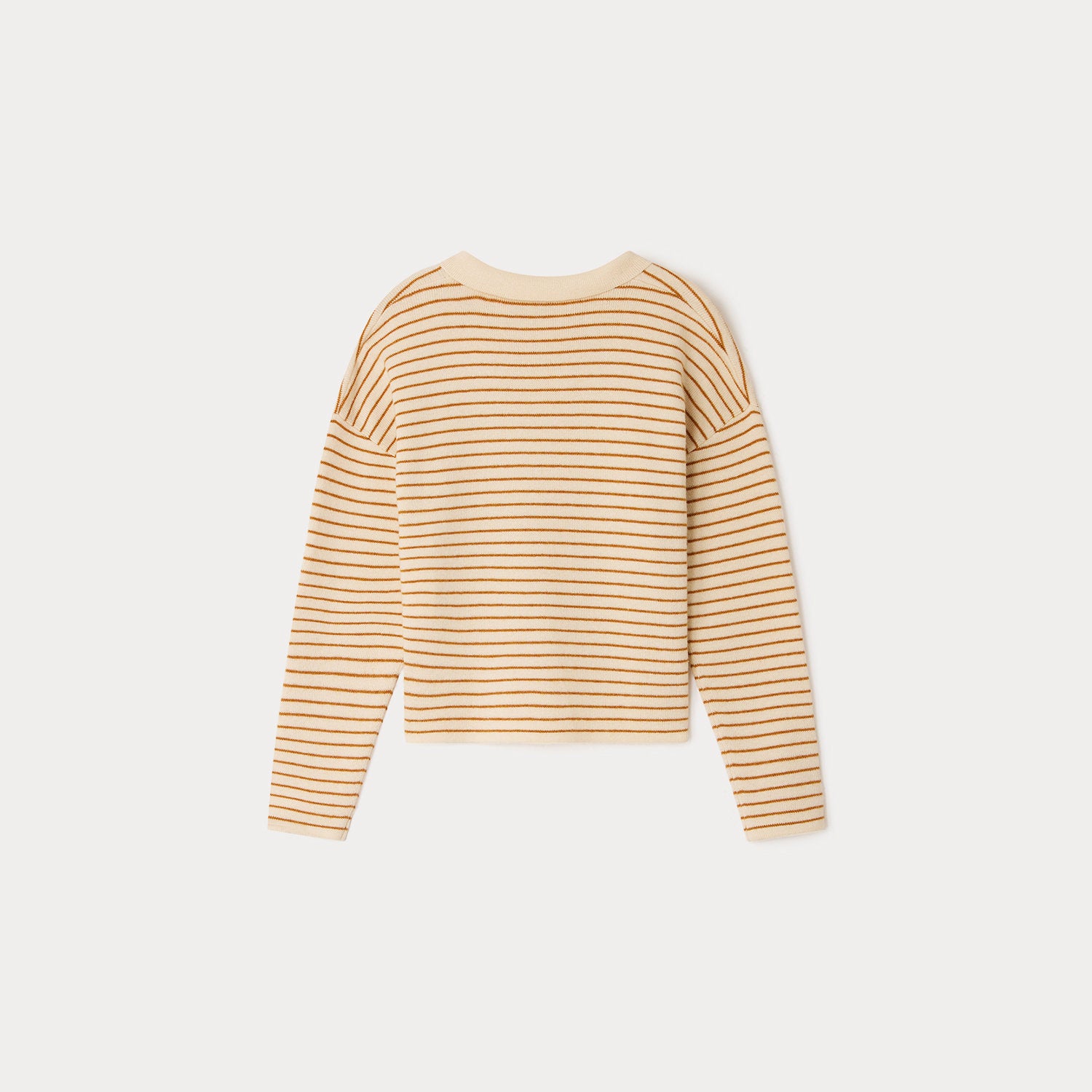 Girls Beige Stripes Wool Cardigan
