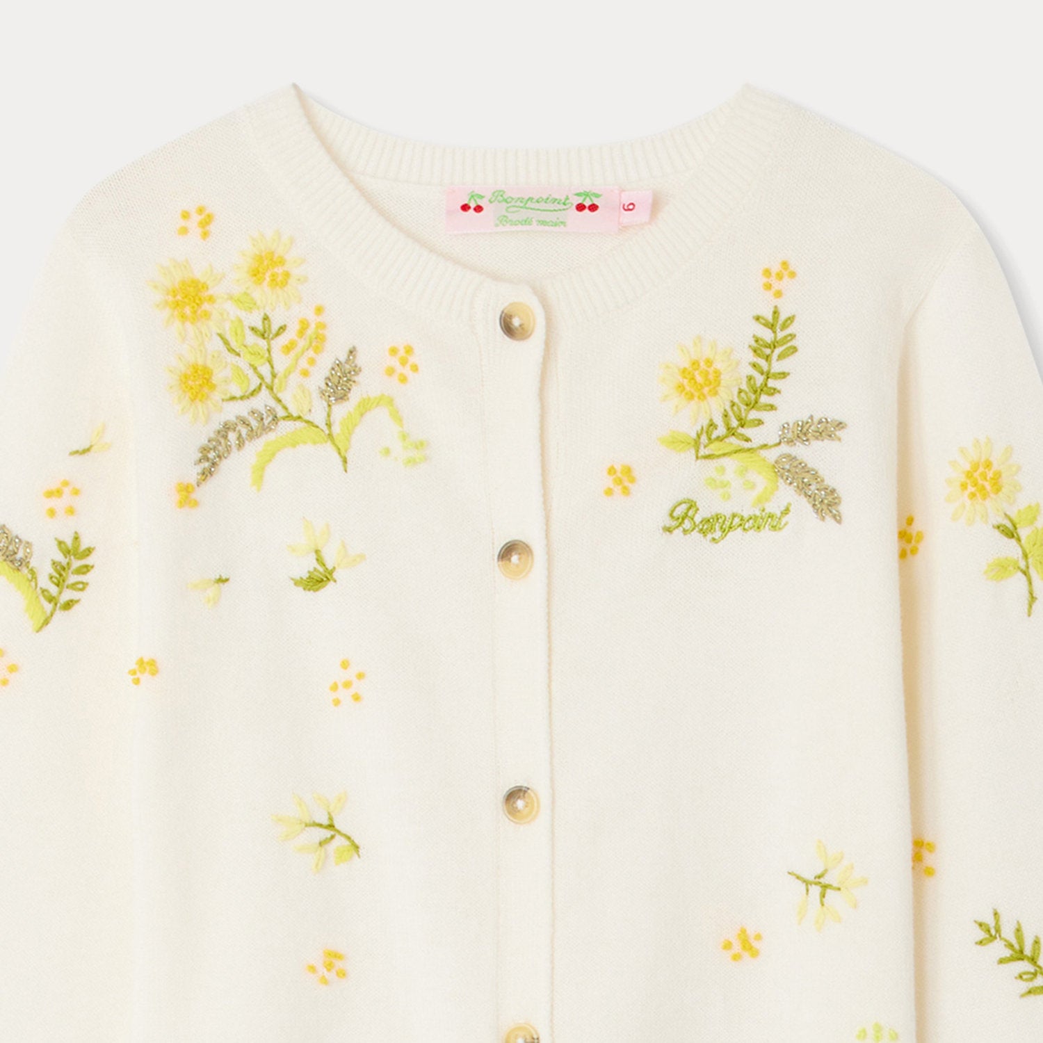 Girls White Embroidered Cotton Cardigan